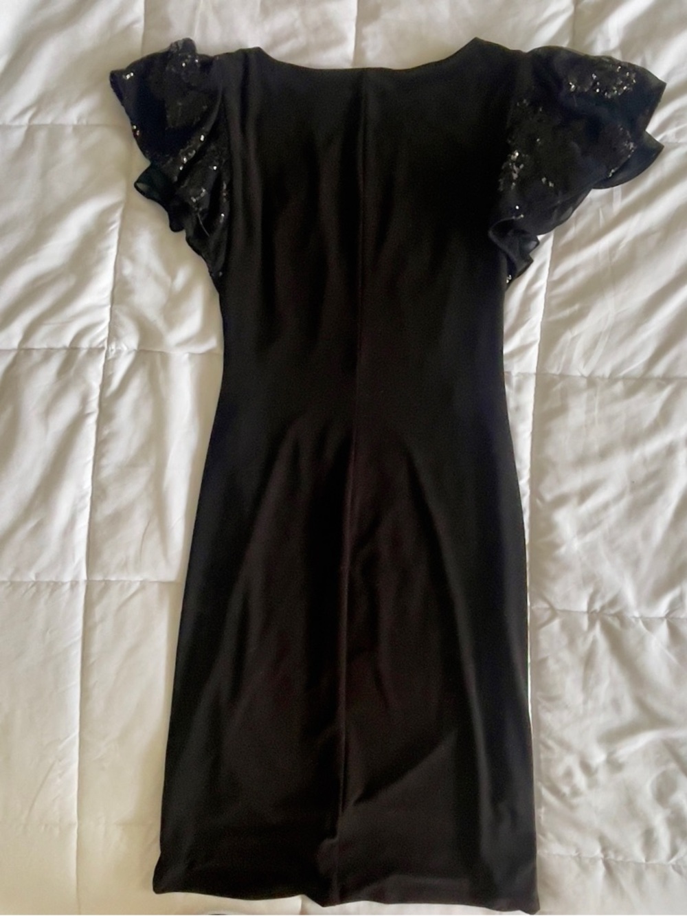 Ralph Lauren Black Flutter Sleeve Lace Detail Sheath Cocktail Dress Party Macy’s - Picture 3 of 4